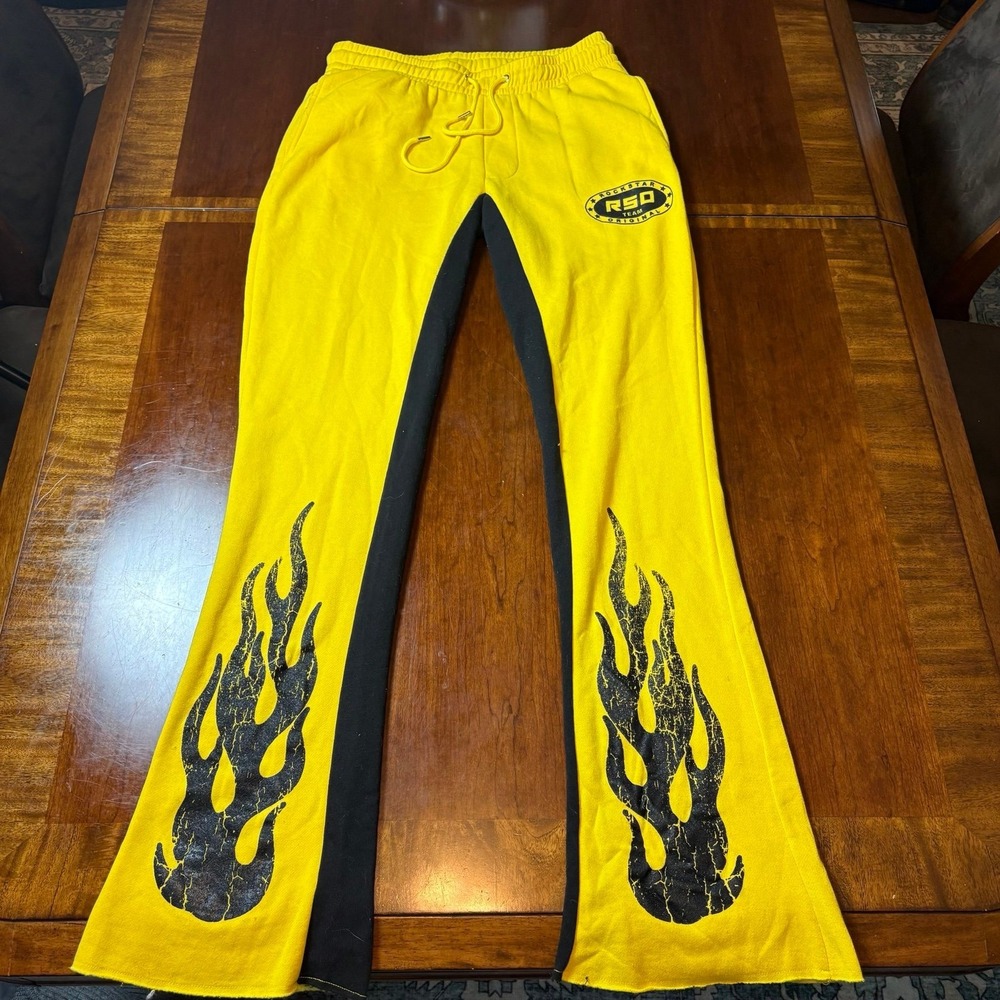 Rockstar Original Flame Sweatpants Yellow Black Flare‎ XL